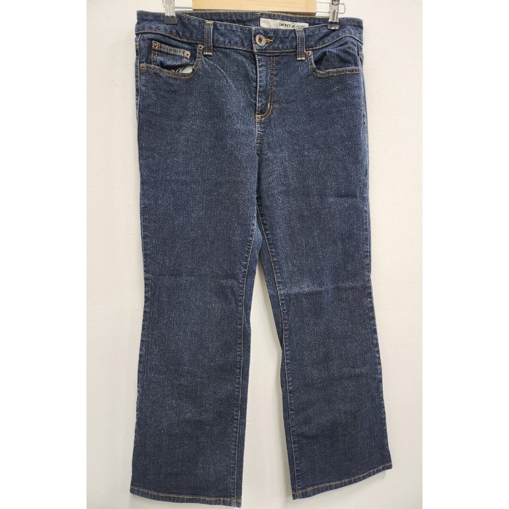 DKNY Jeans Womens Jeans Size 14 Short Dark Wash Blue Denim Straight Leg Mid Rise